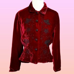 Dark red with black embroidery velvet jacket